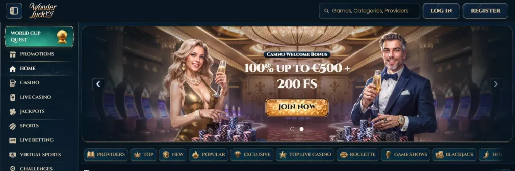 Wonderluck Casino Bonus - 500 Euro Willkommenspaket und Freispiele